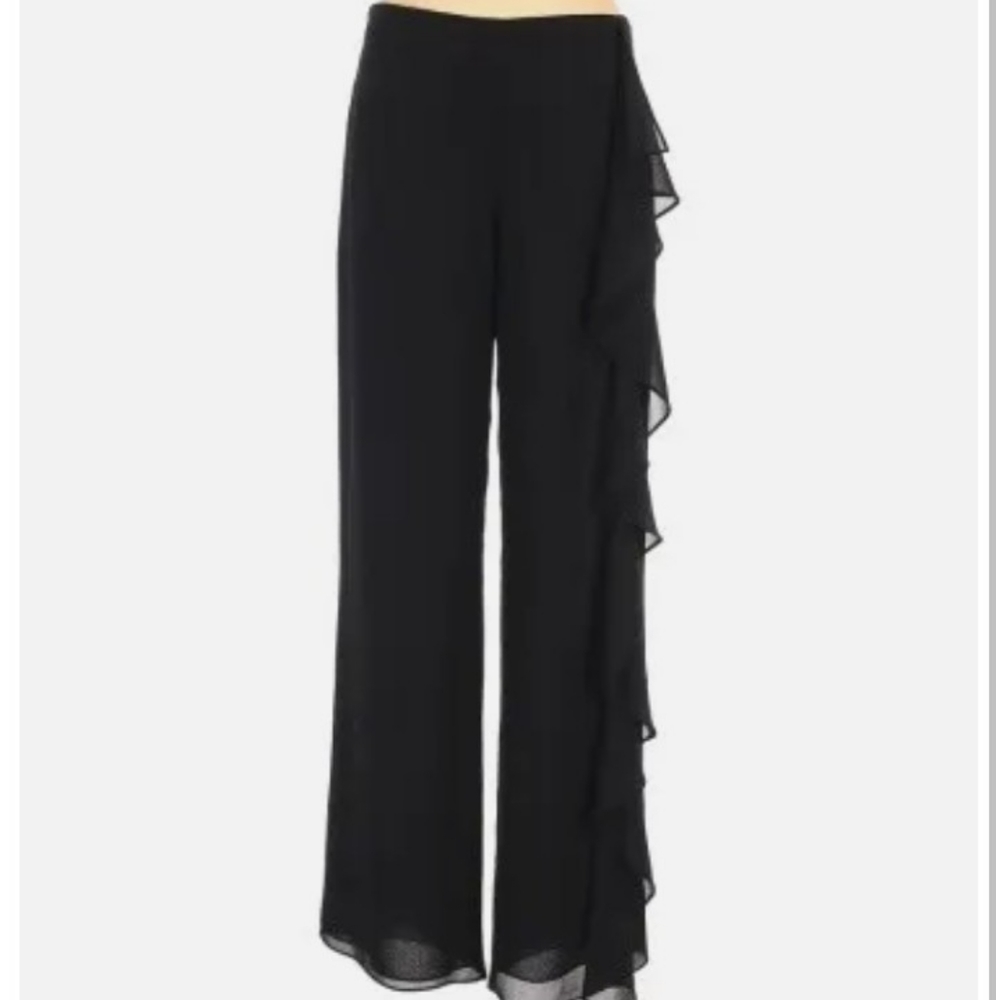 NWTS - JS BOUTIQUE Black RUFFLE Leg SALSA Inspired Crepe PANTS Size 16